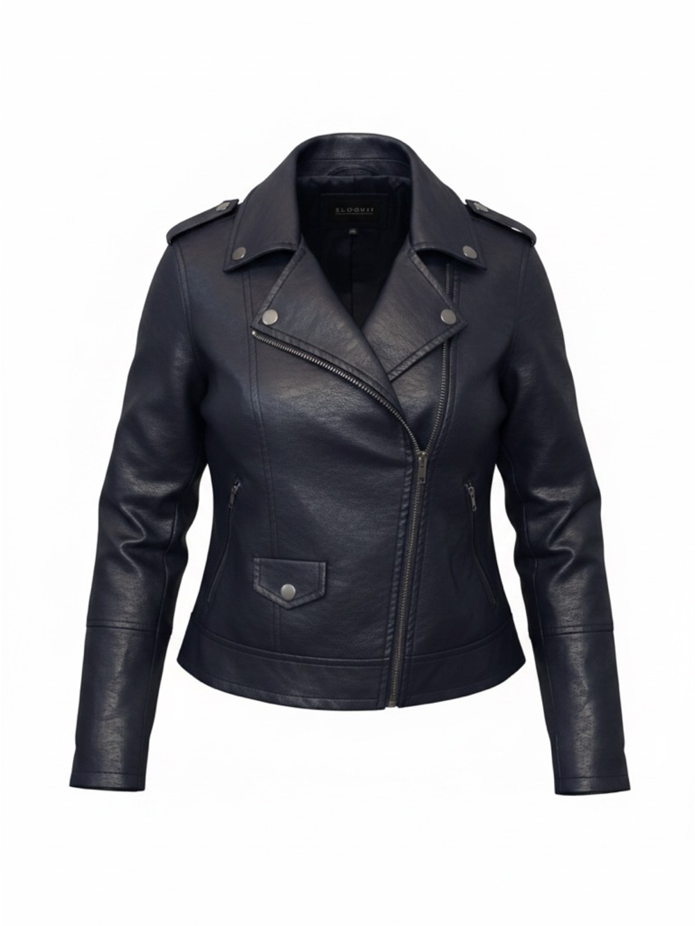 Eloquii Black Faux Leather Asymmetrical Moto Jacket